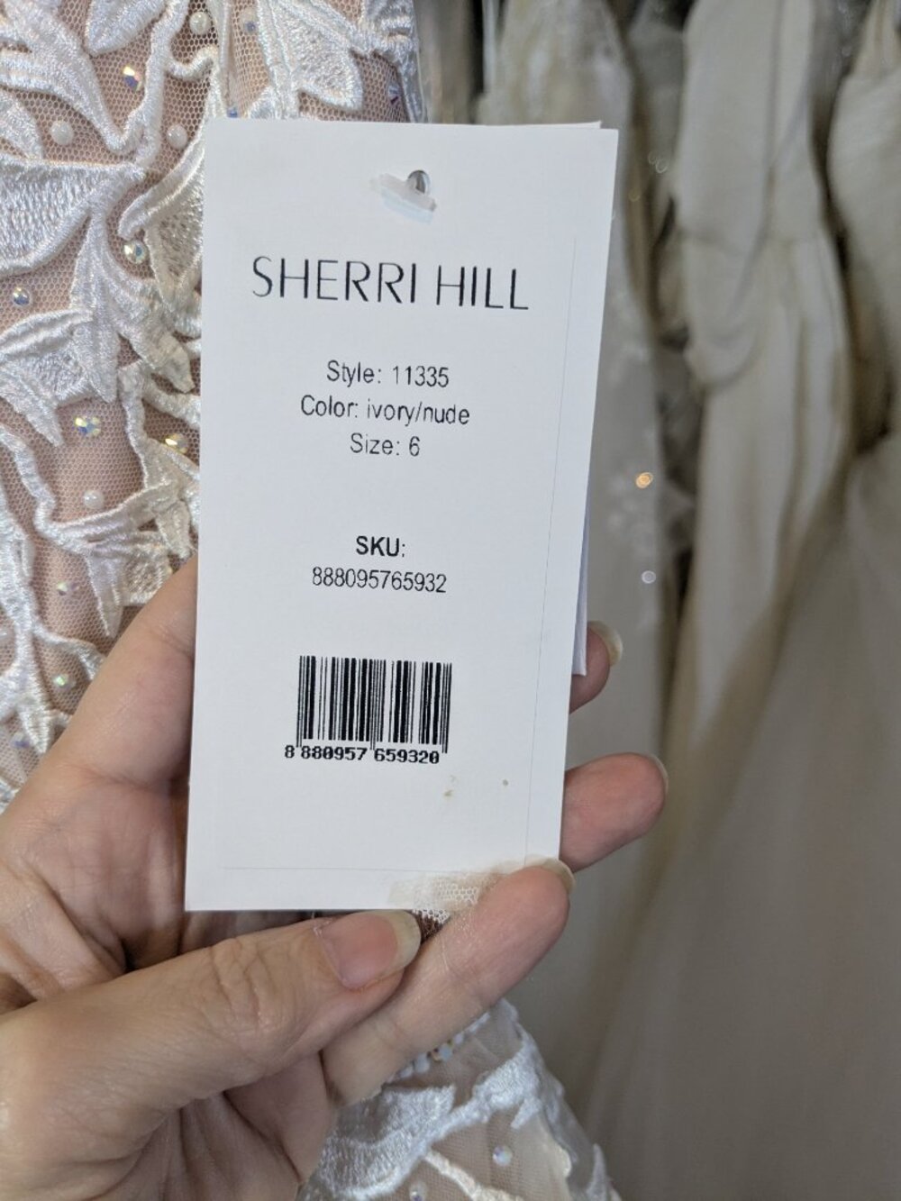 Sherri Hill 11335 Ivory Nude Lace Ball Gown Size 6 Deep V Bridal Formal NWT - Picture 9 of 9